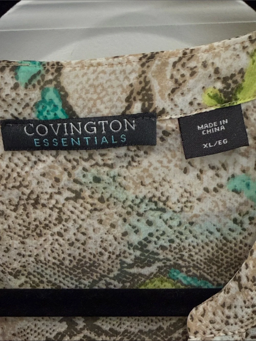 Covington Neutral Snake Print Blouse with Teal and Lime Accents